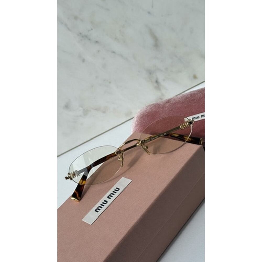 NEW Miu Miu MUA54S 5AK08N Bluelight Oval Sunglasses in Gold - Picture 4 of 8